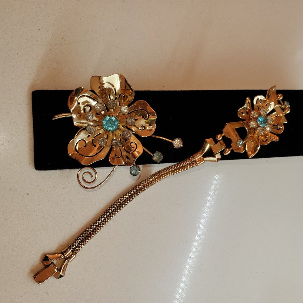 TRUE VINTAGE CORO SET BRACELET AND PIN - Picture 2 of 5